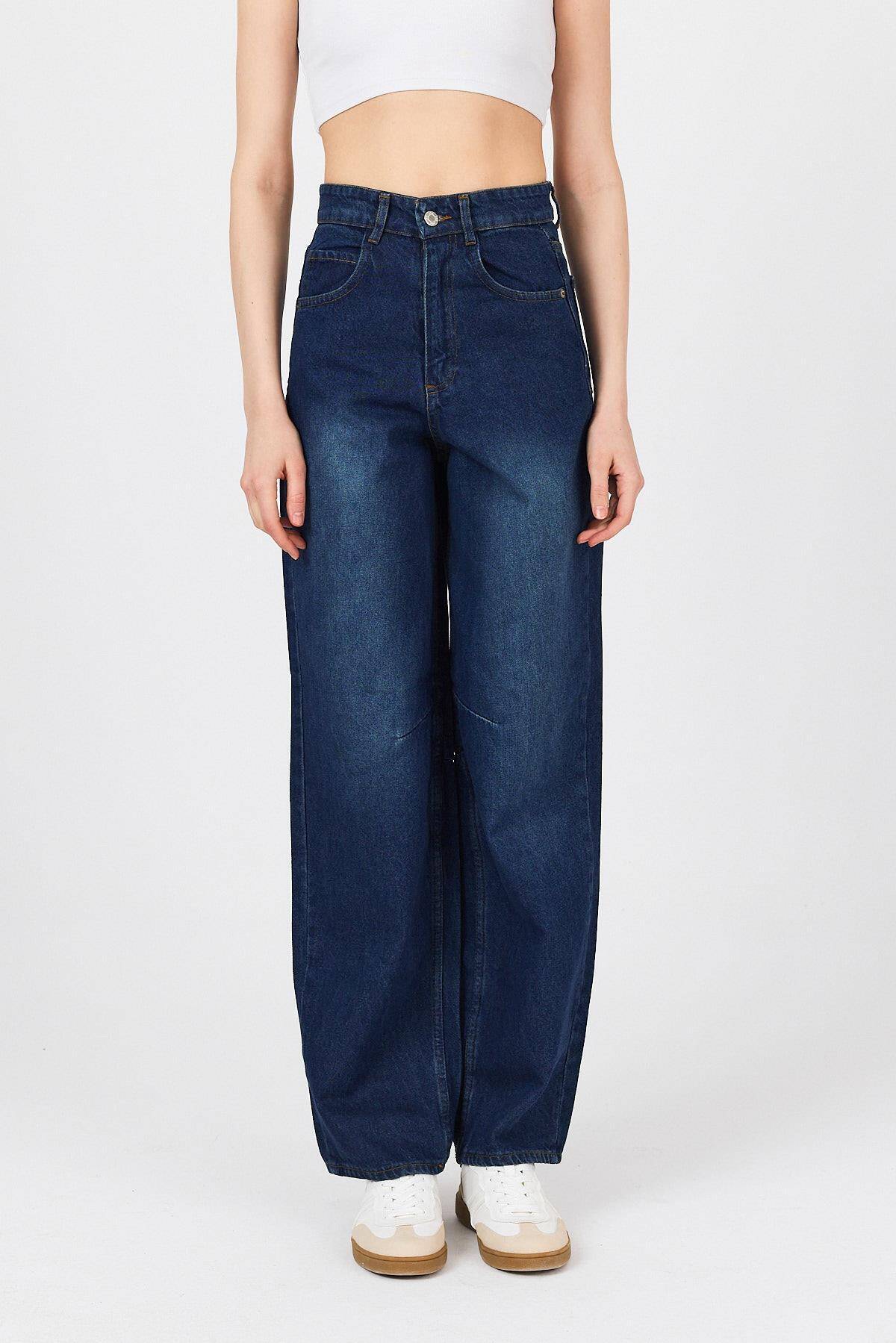 Mavi Arka Kemer Tokalı Yüksek Bel Jean11137 - Stilay