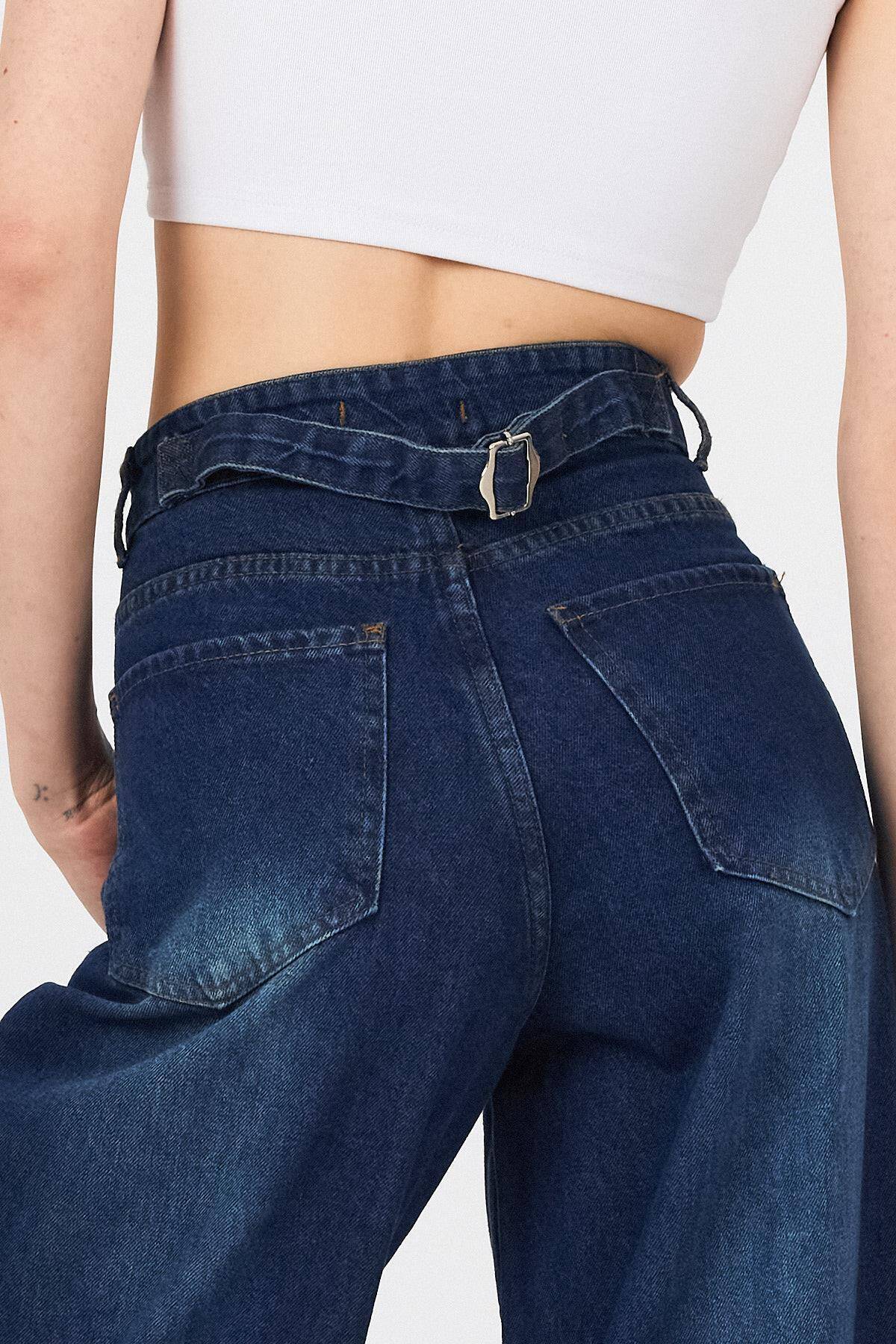 Mavi Arka Kemer Tokalı Yüksek Bel Jean11137 - 4