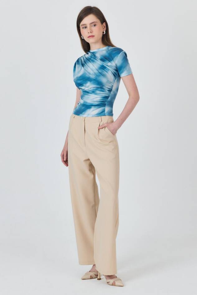 Mavi Desenli Büzgülü Sandy Bluz 12303 - 7