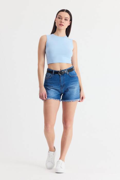 Mavi Kolsuz Bisiklet Yaka Crop Atlet 318 - Stilay