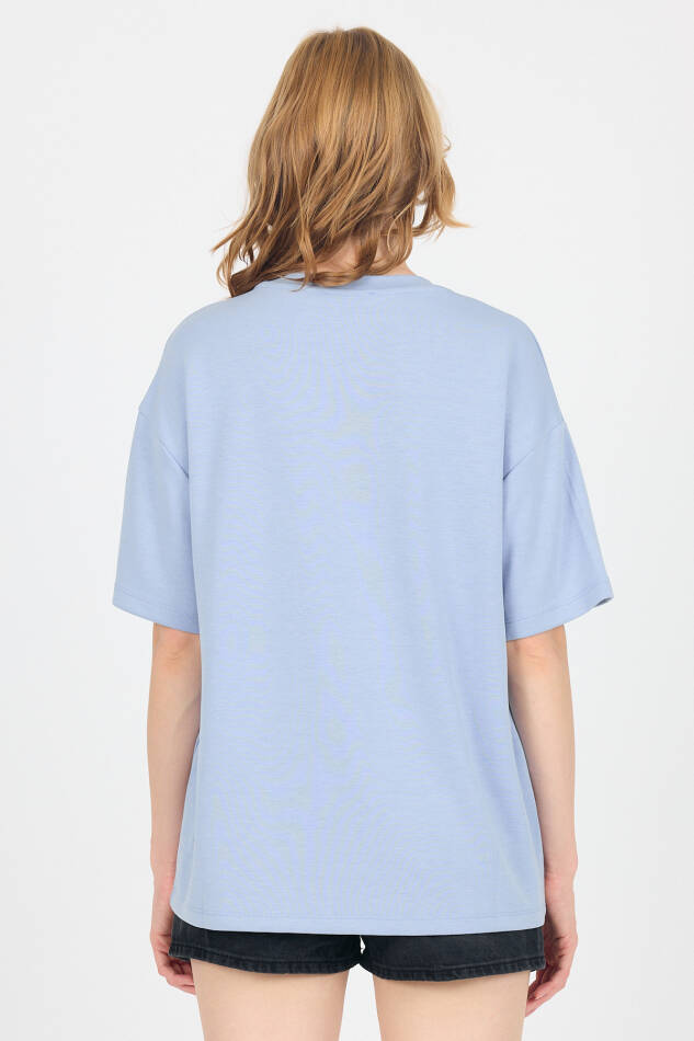 Mavi Yumuşak Dokulu Yazı Baskılı Oversize Tişört 6265 - 5