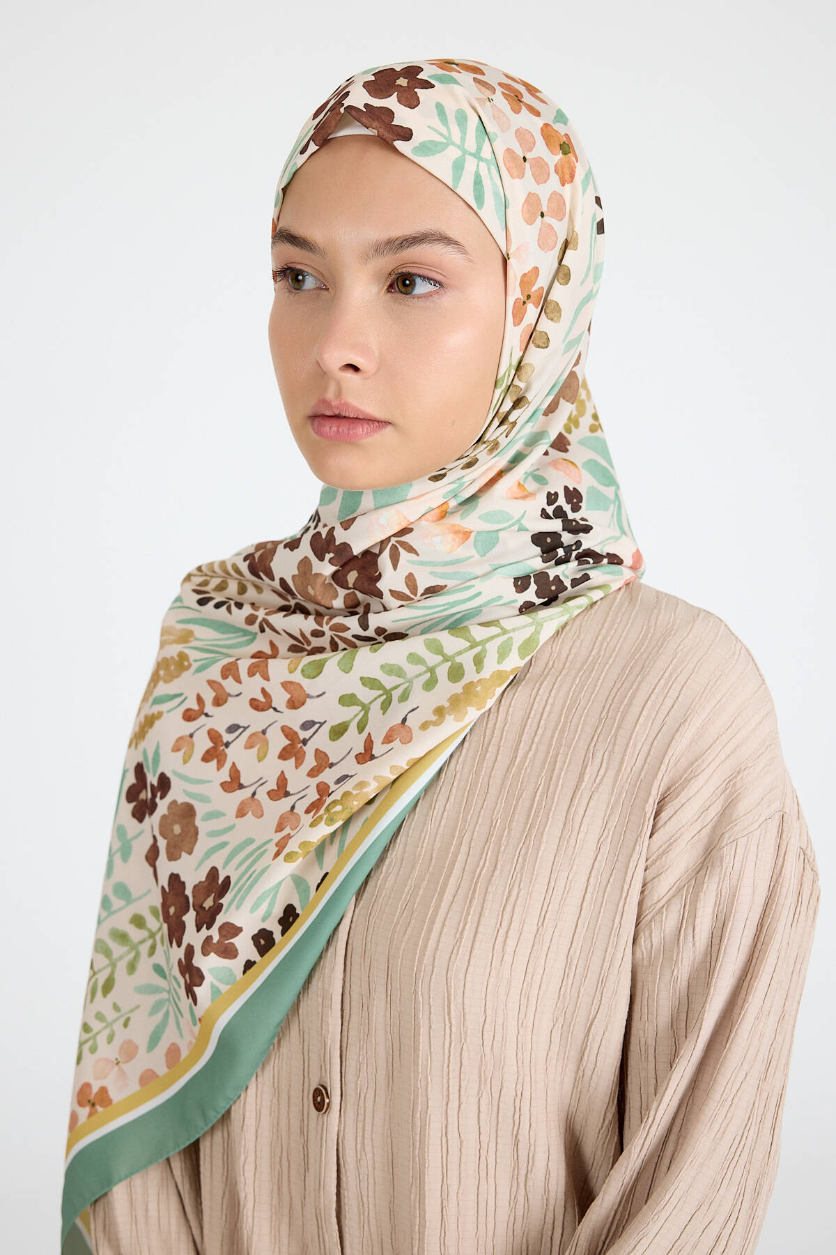 Mint Çiçek Desenli Şal 5677 - Stilay