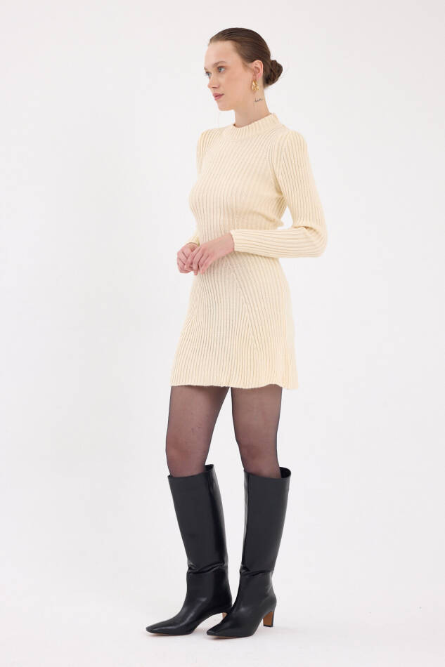Natural Balıkçı Yaka Triko Mini Elbise 1907 - 1