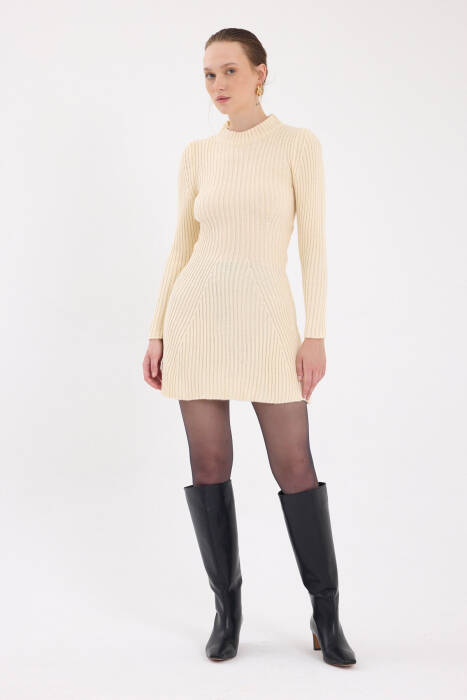 Natural Balıkçı Yaka Triko Mini Elbise 1907 - Stilay