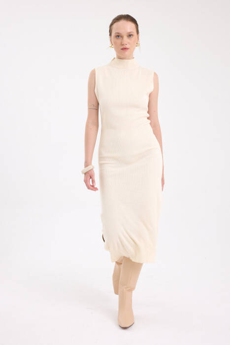 Natural Sıfır Kol Triko Midi Elbise 2232 - Stilay
