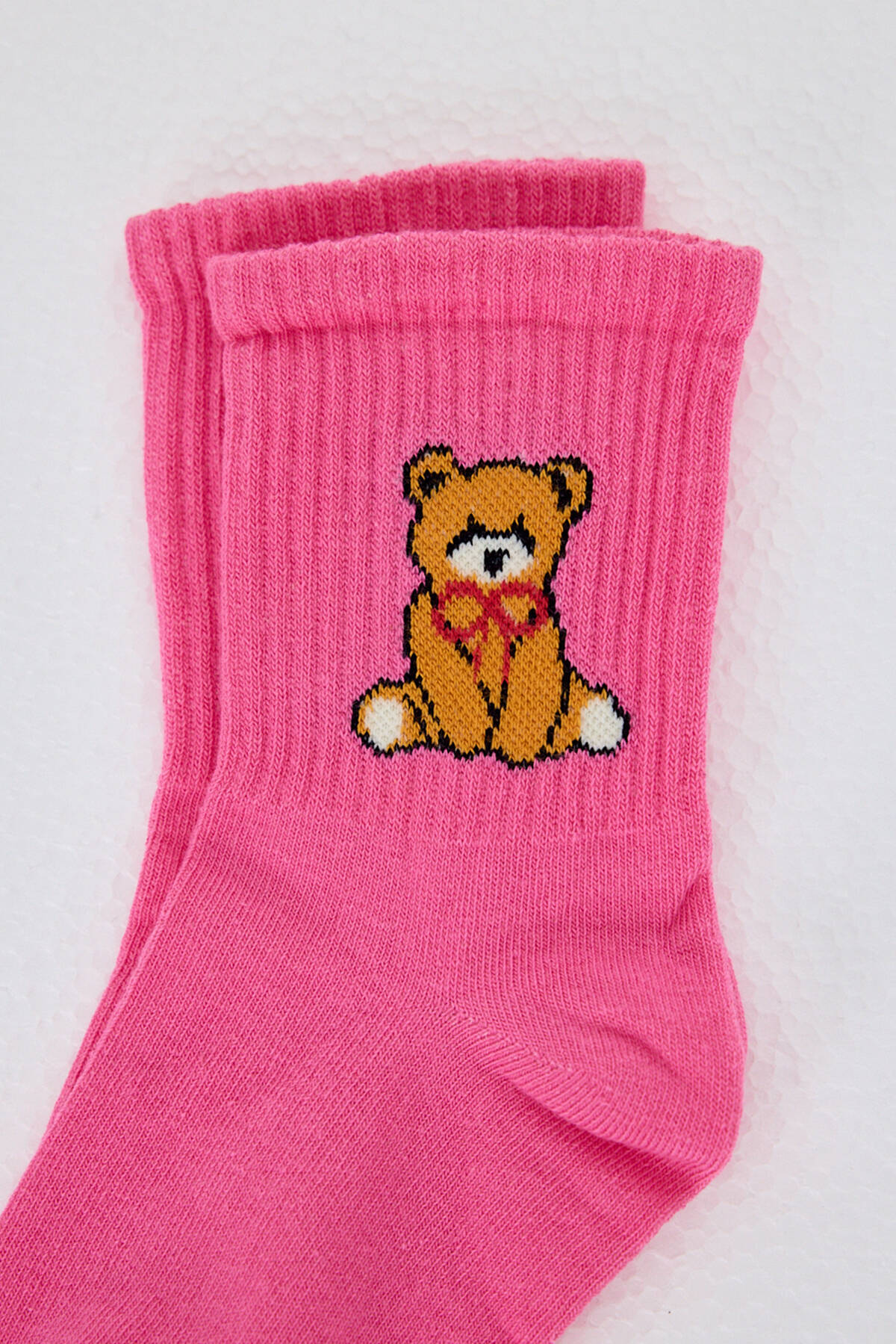 Pembe Ayı Desenli Örme Soket Çorap 1214 - Stilay