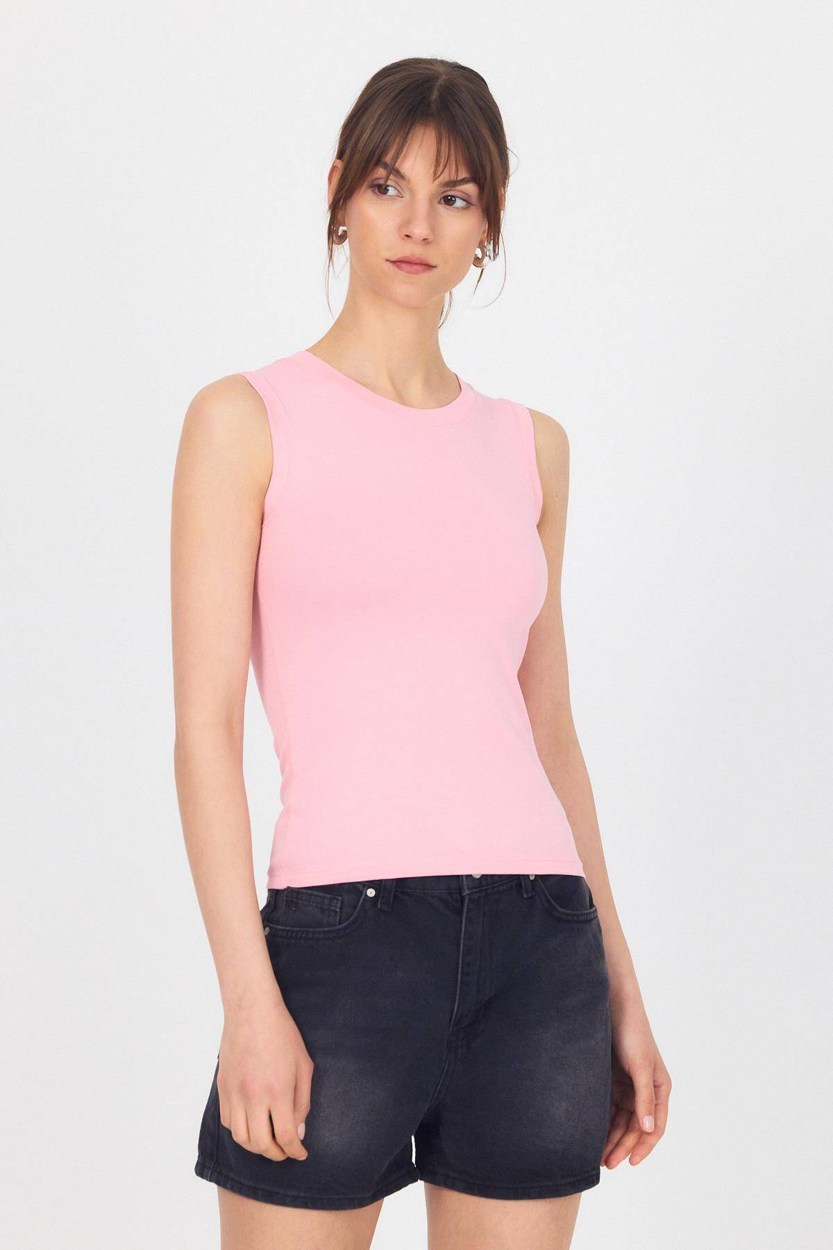 Pembe Bisiklet Yaka Kolsuz Atlet 319 - Stilay