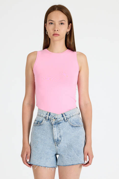 Pembe Bisiklet Yaka Kolsuz Slim Fit Atlet 1663 - Stilay