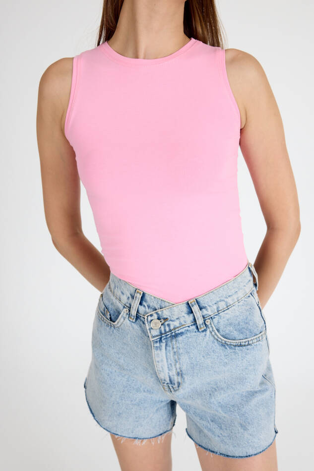 Pembe Bisiklet Yaka Kolsuz Slim Fit Atlet 1663 - 4