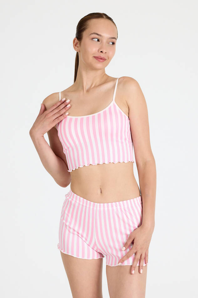 Pembe Çizgili Atlet Şort Takım 3402 - 6