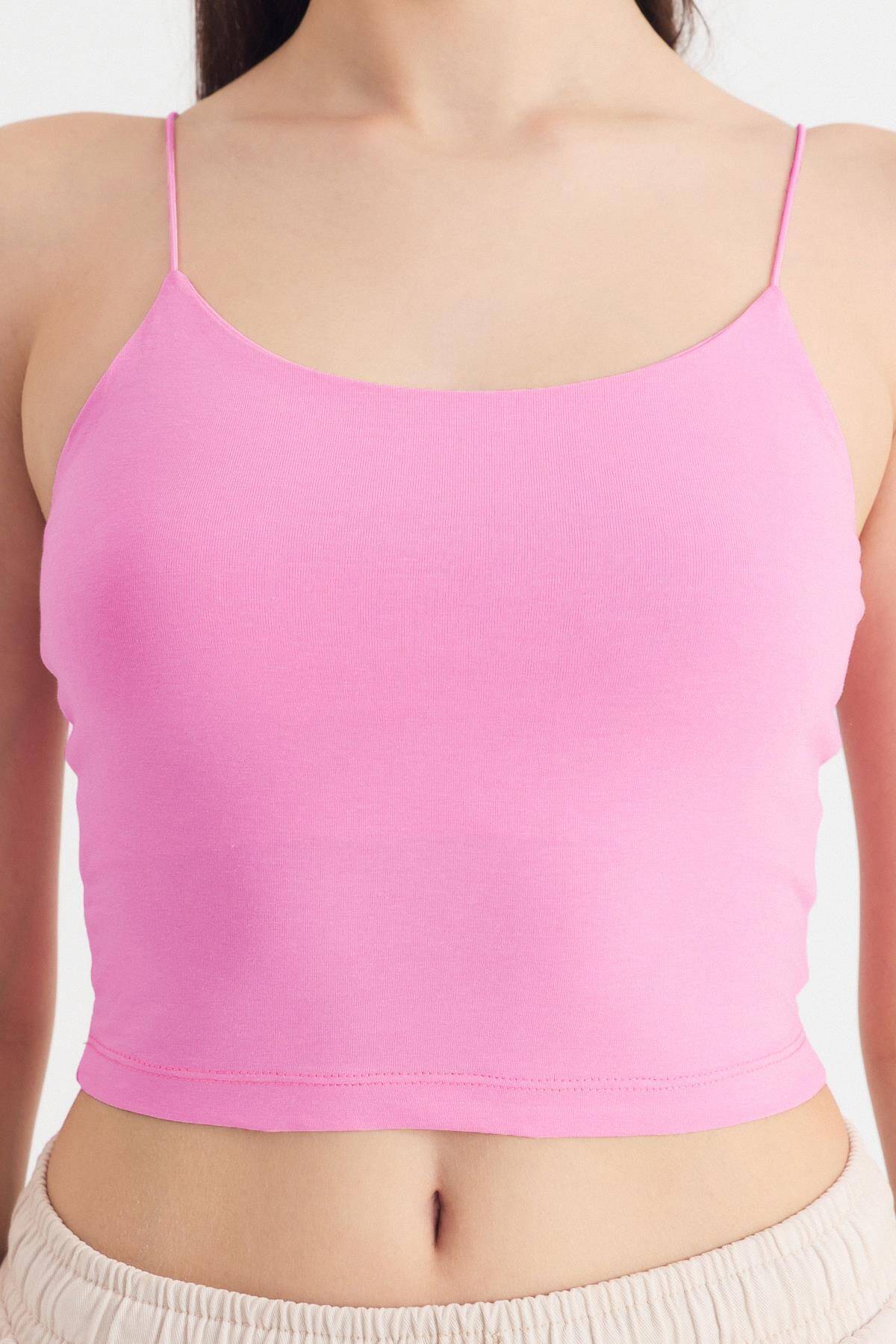 Pembe İnce Askılı Fitted Basic Atlet 947 - 4