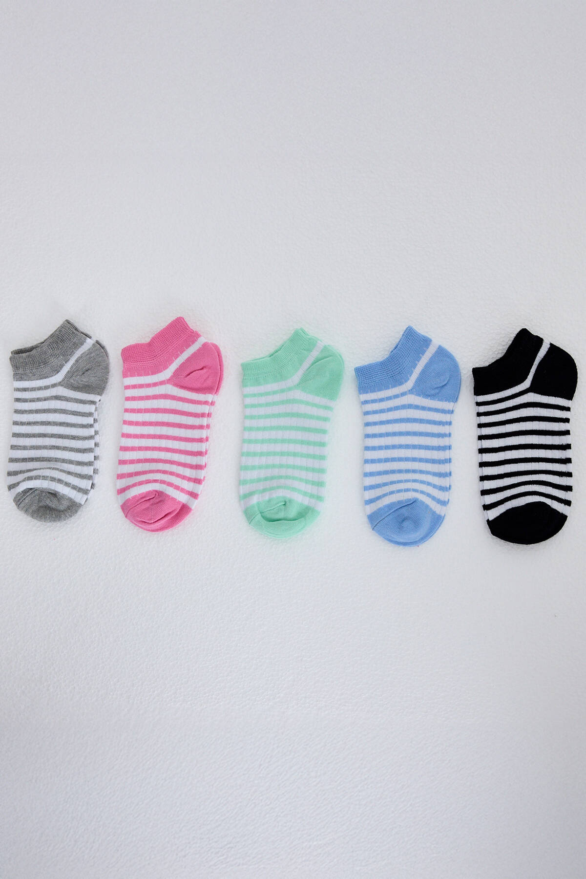 Renkli Çizgili 5'li Örme Patik Çorap 1203 - Stilay