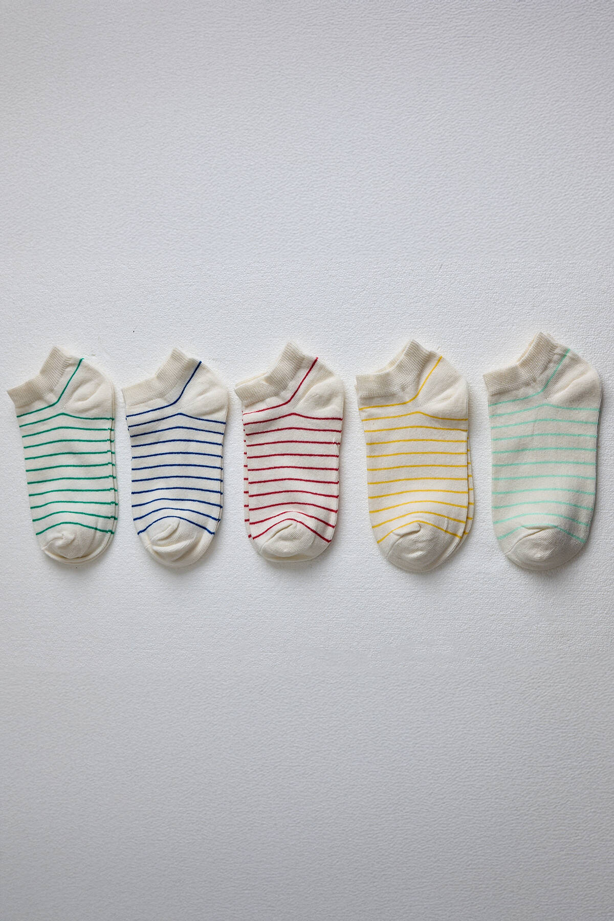 Renkli Çizgili 5'li Örme Patik Çorap 1205 - Stilay