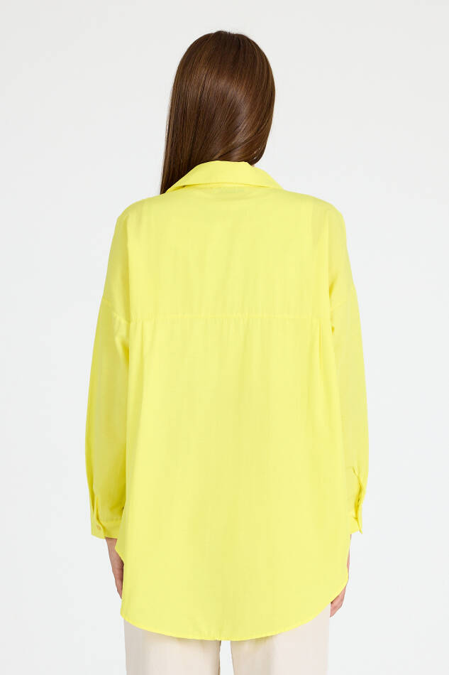 Sarı Çift Cepli Oversize Uzun Basic Gömlek TCR 6256A - 5