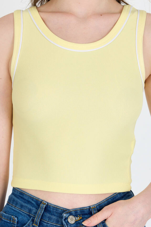 Sarı Şerit Detaylı Örme Crop Atlet 1049 - 4