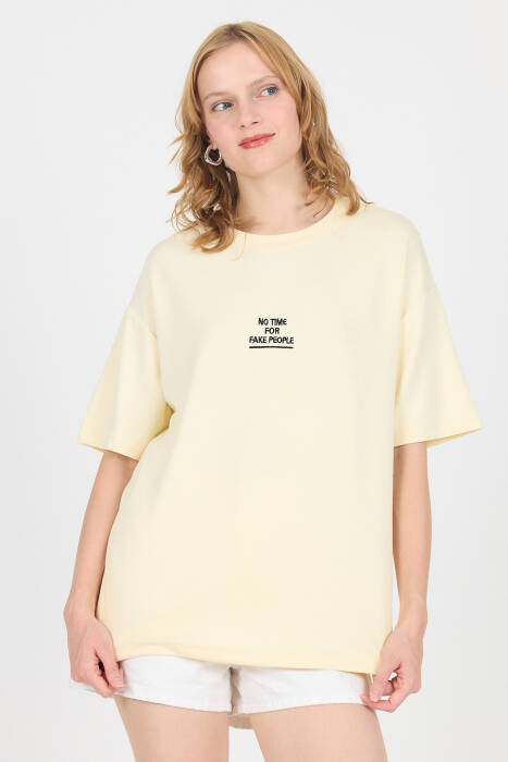 Sarı Yumuşak Dokulu Yazı Baskılı Oversize Tişört 6265 