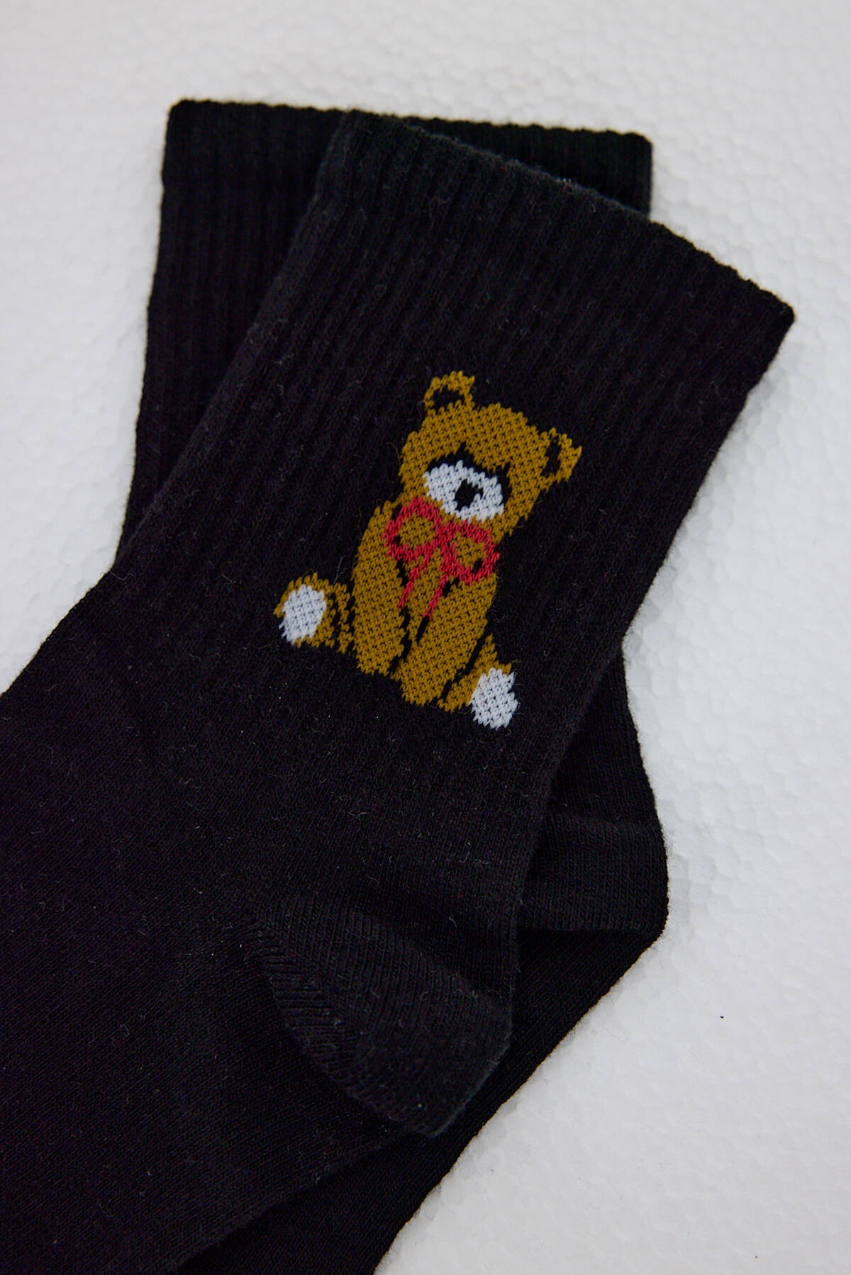 Siyah Ayı Desenli Örme Soket Çorap 1214 - Stilay