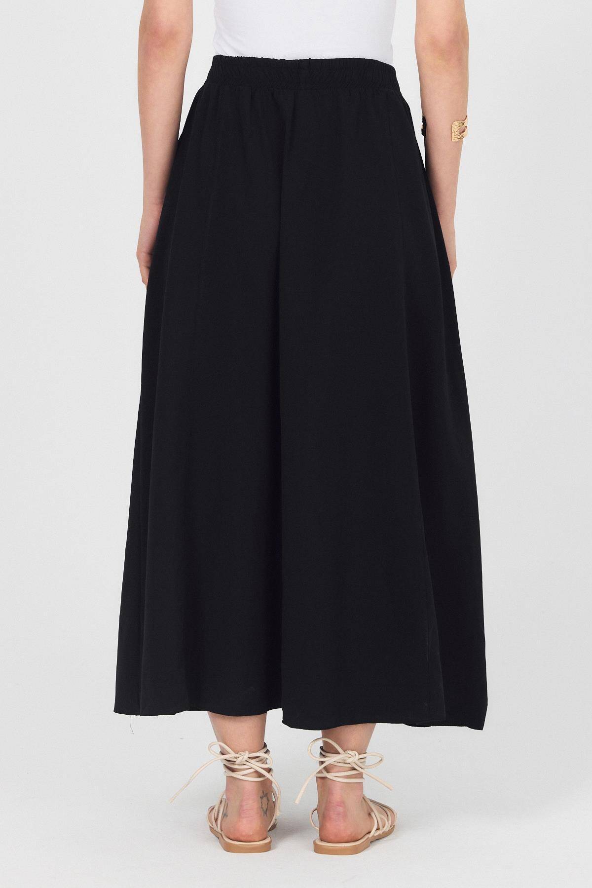 Siyah Bel Lastikli Cepli Kloş Etek 4747A - 5