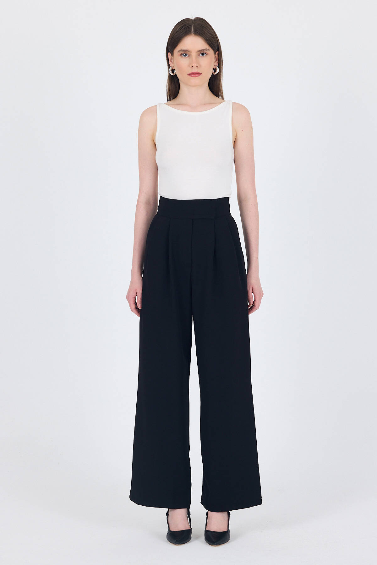 Siyah Cırt Kapama Detaylı Palazzo Pantolon 1615 - Stilay