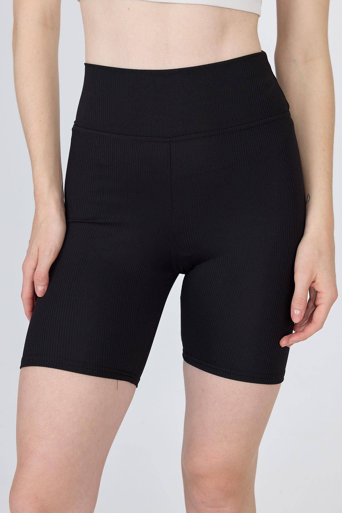 Siyah Fitilli Biker Şort Tayt 3005 - Stilay