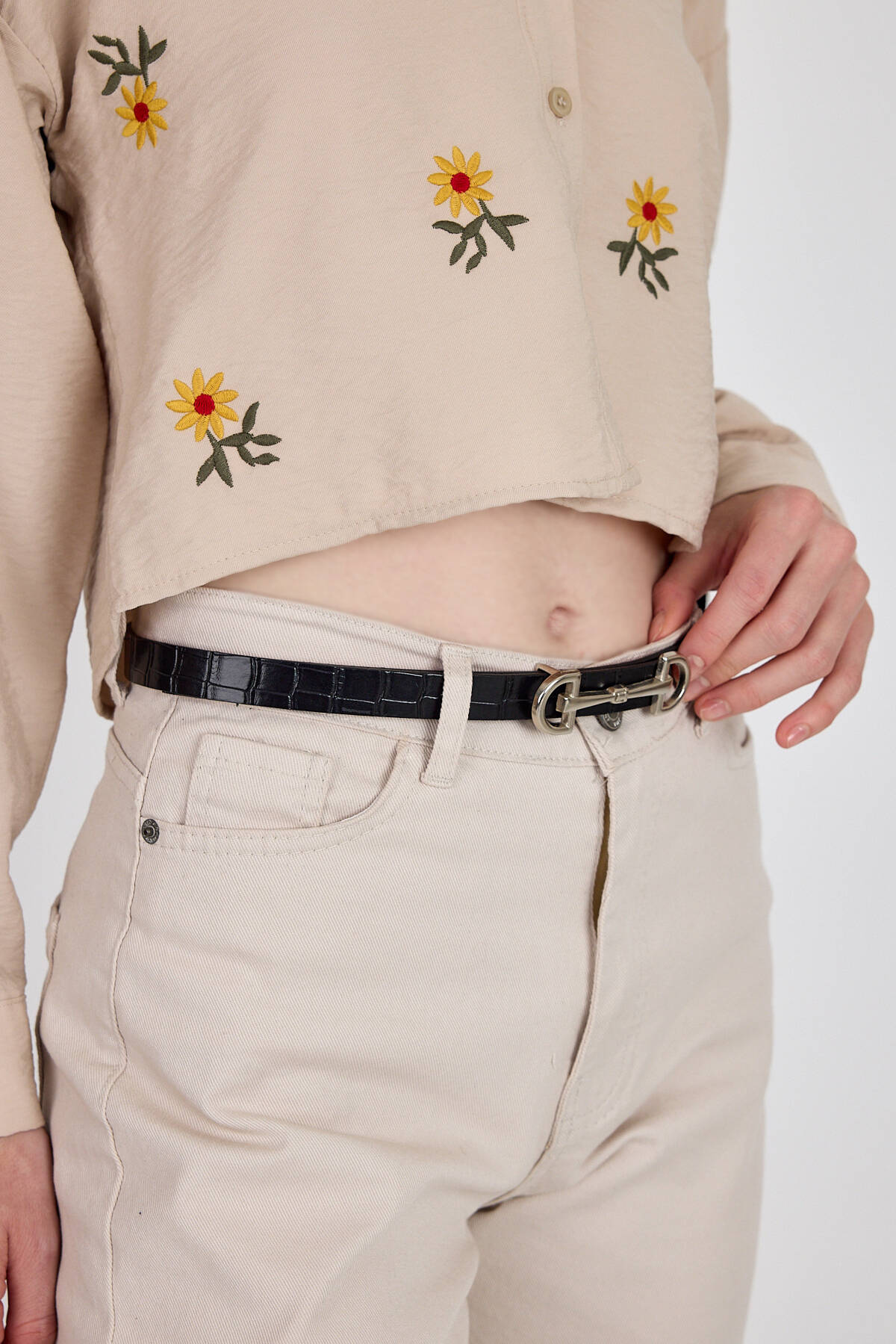 Siyah Gümüş Tokalı İnce Kemer 423 - Stilay