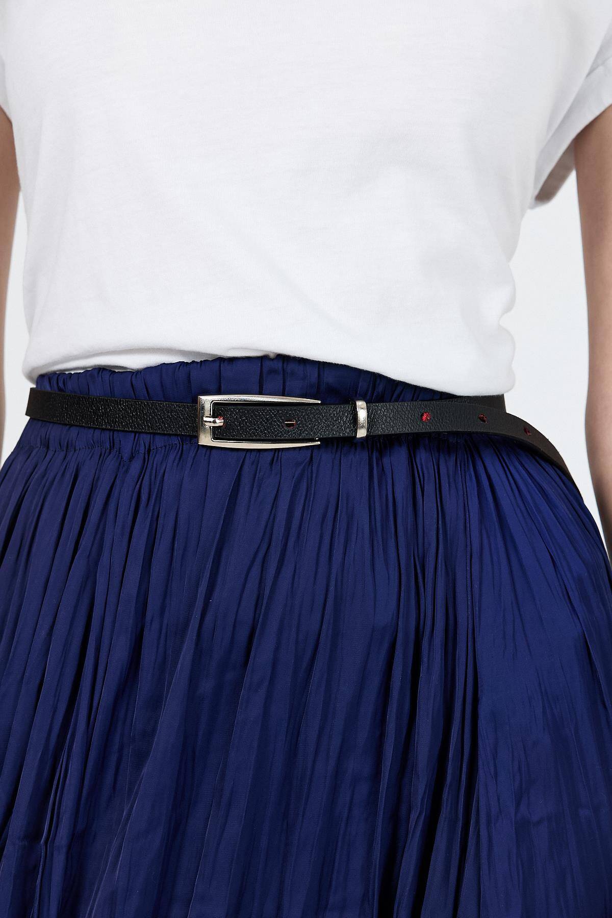 Siyah İnce Gümüş Toka Detaylı Kemer 413 - Stilay