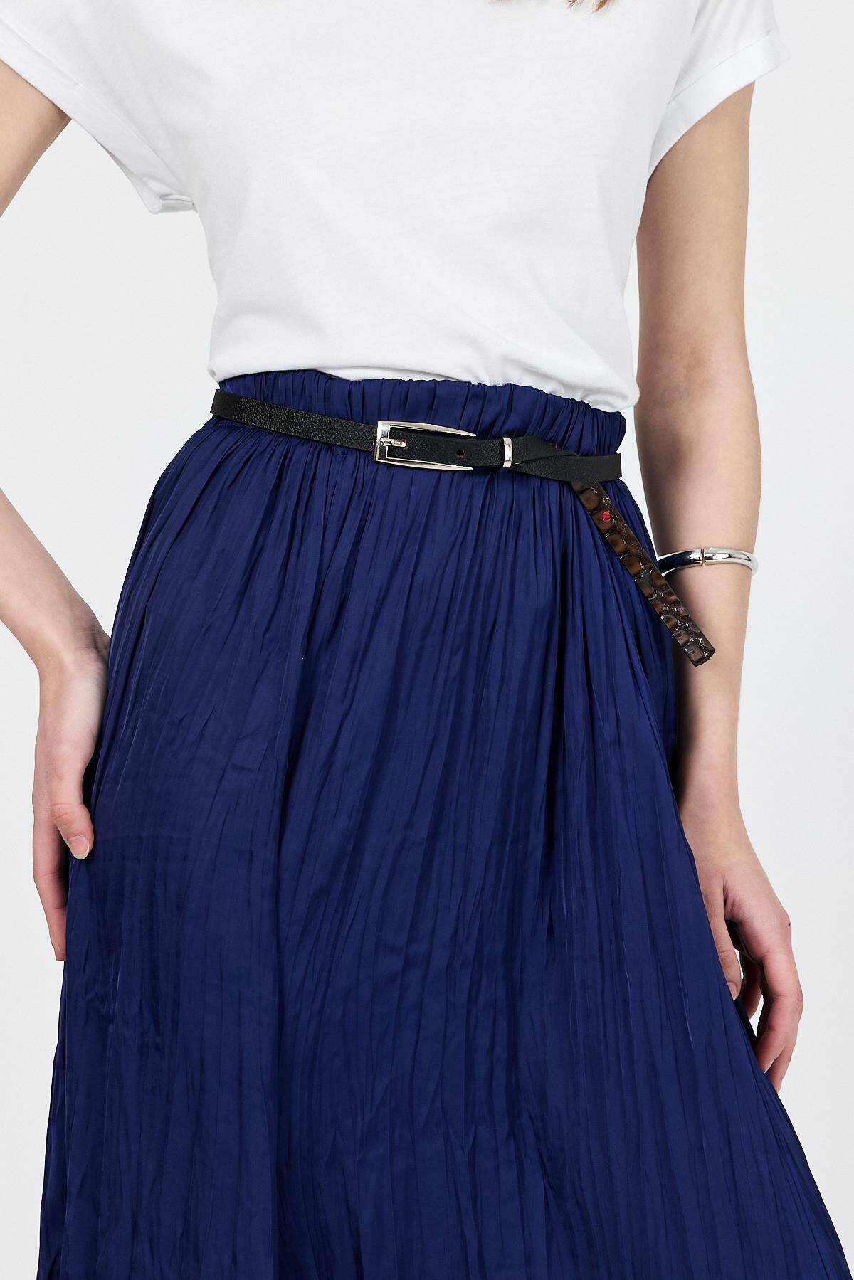 Siyah İnce Gümüş Toka Detaylı Kemer 413 - Stilay