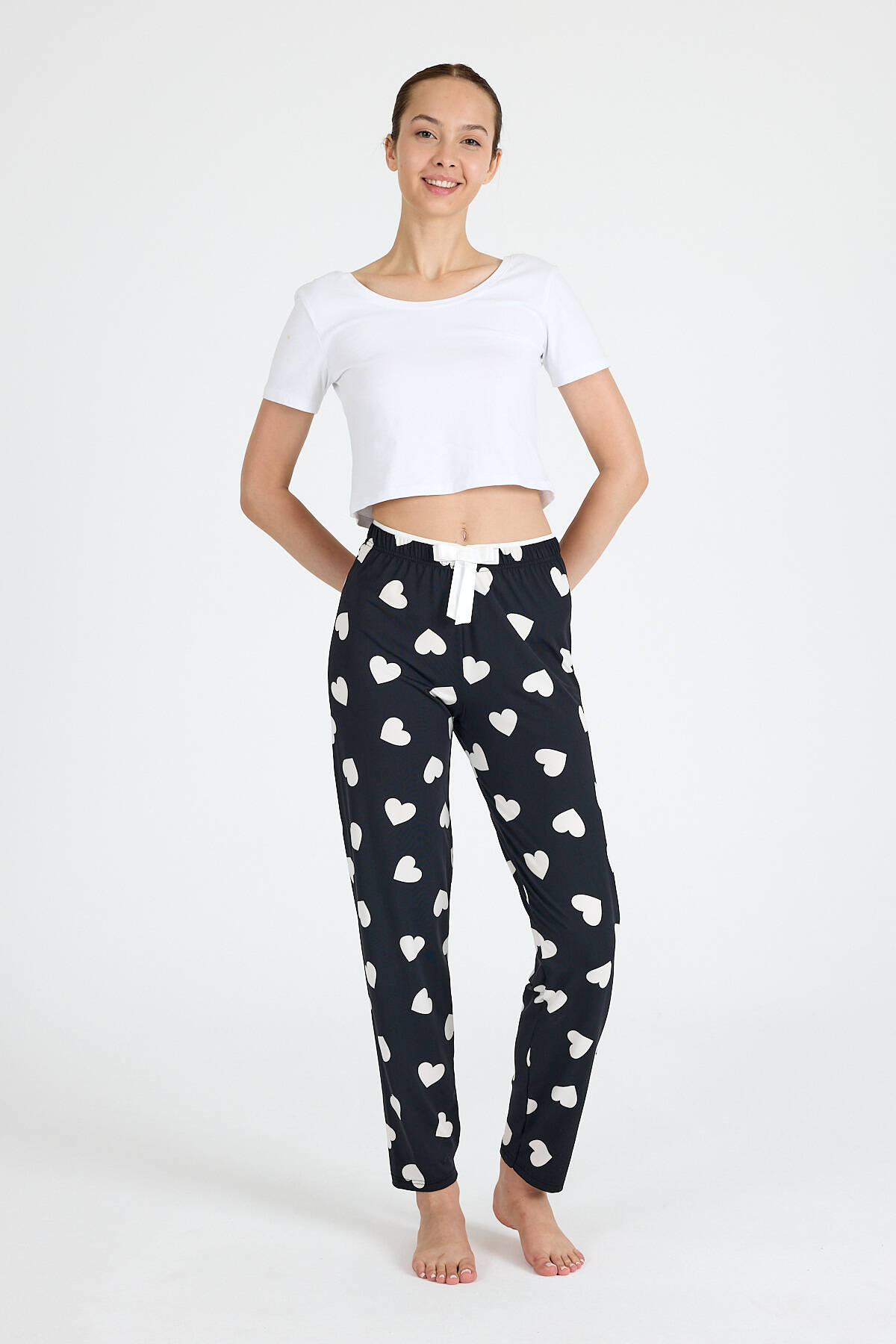 Siyah Kalp Desenli Örme Pijama Altı 4522 - 2