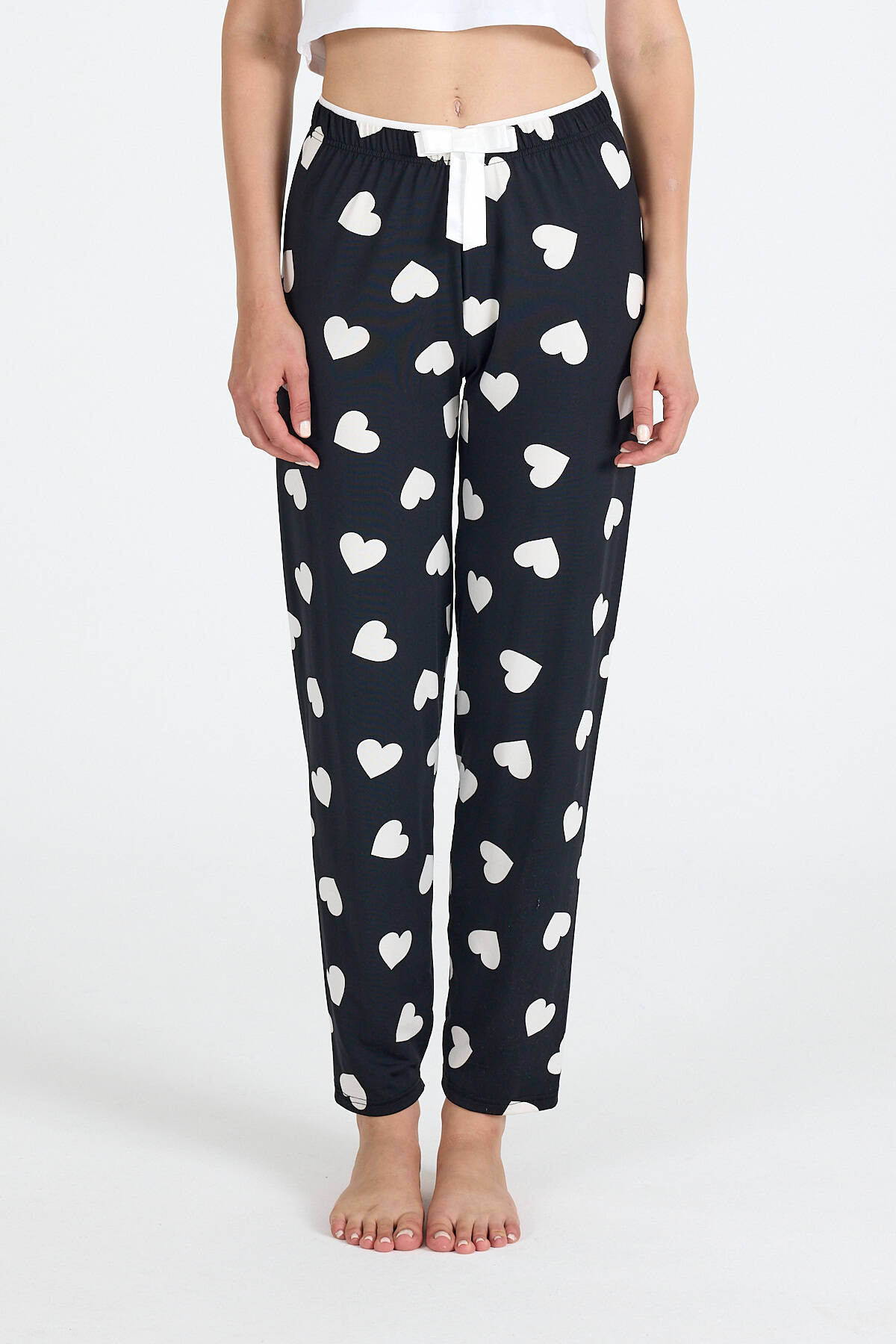 Siyah Kalp Desenli Örme Pijama Altı 4522 - 3