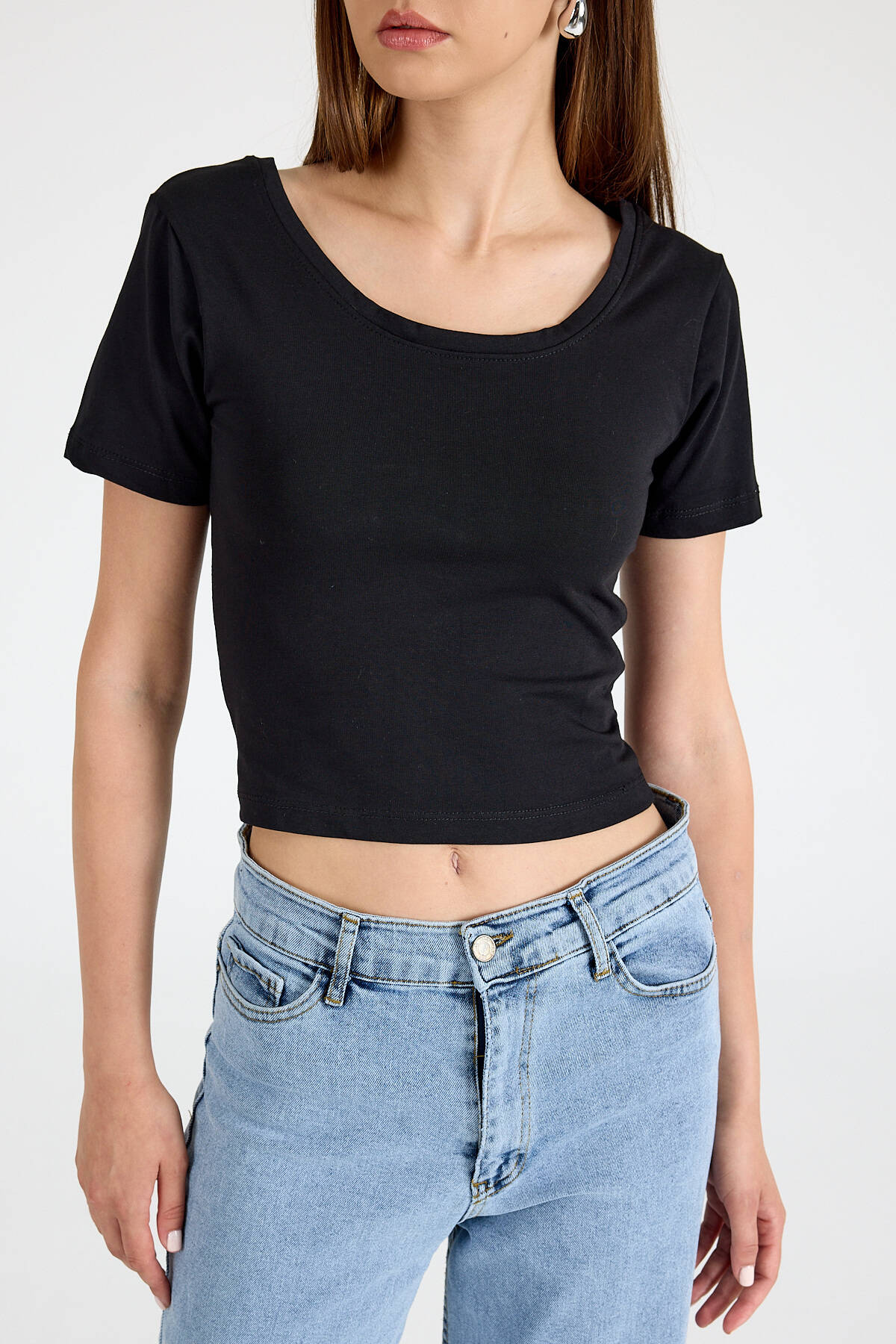 Siyah Kare Yaka Örme Body 9202M - Stilay