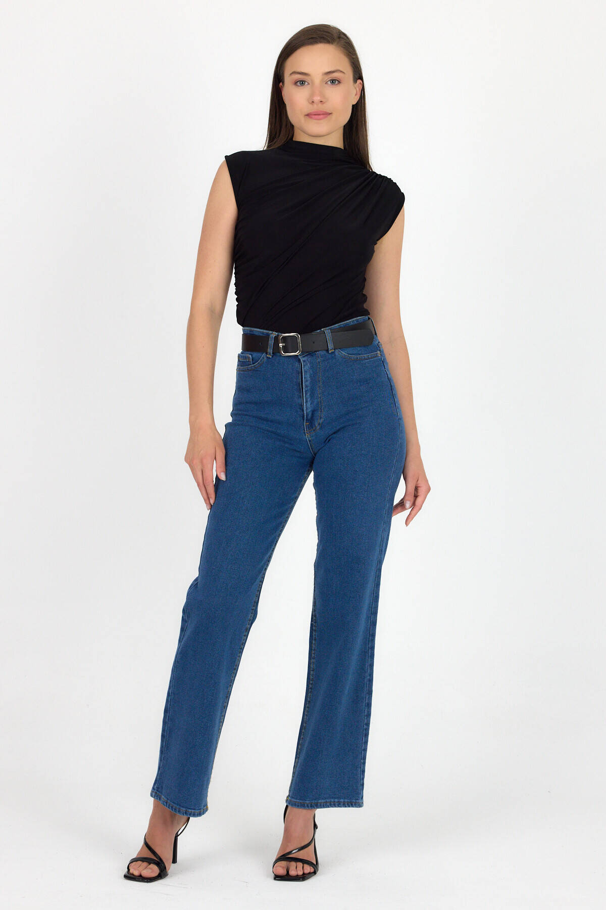 Siyah Kolsuz Büzgülü Sandy Bluz 2430 - Stilay