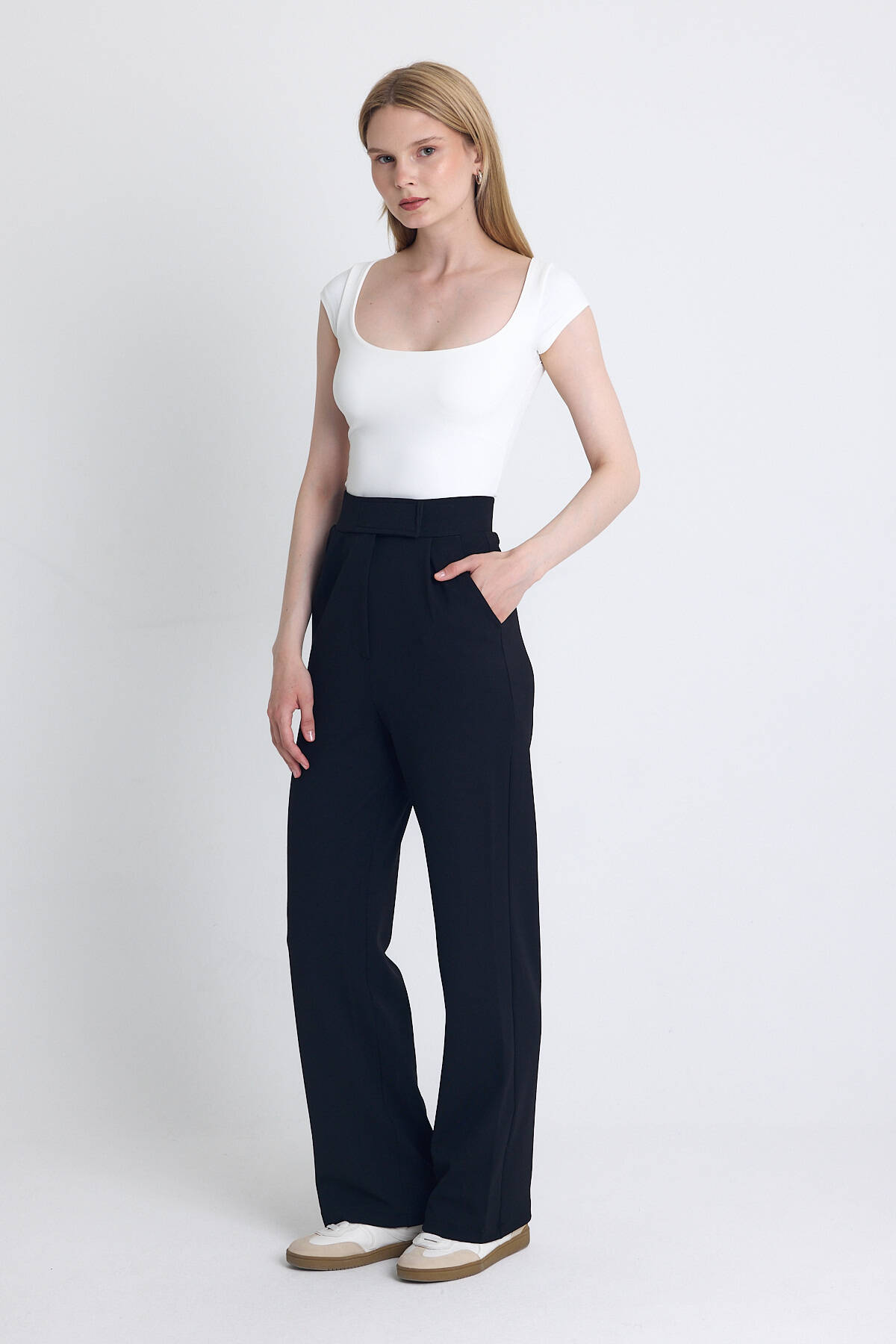 Siyah Likralı Cırt Kapama Detaylı Palazzo Pantolon 4055A - Stilay