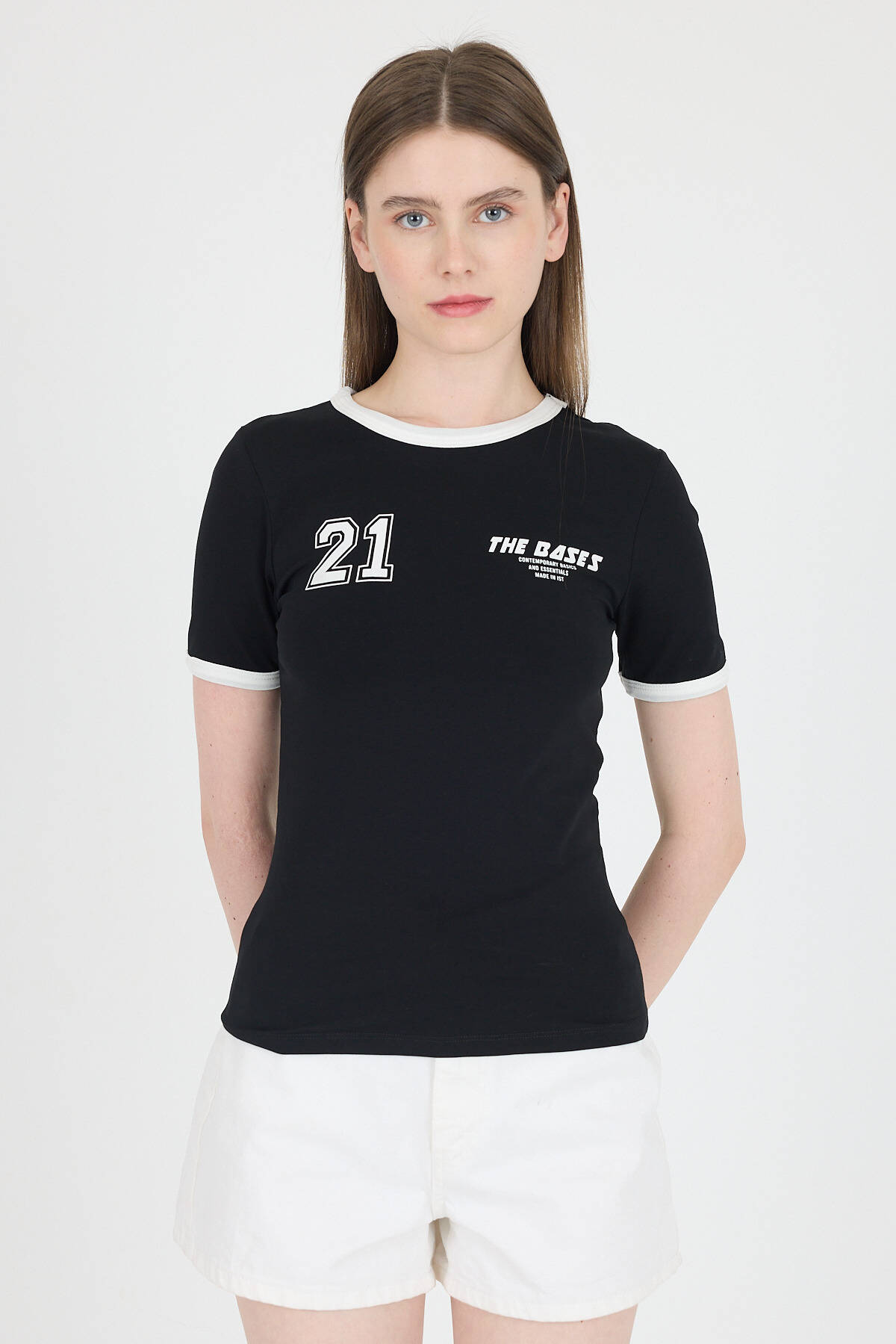 Siyah Ribanalı Yazı Baskılı Slim Fit Tişört 5981 