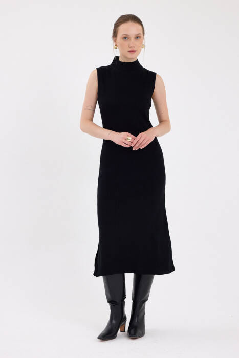 Siyah Sıfır Kol Triko Midi Elbise 2232 - Stilay