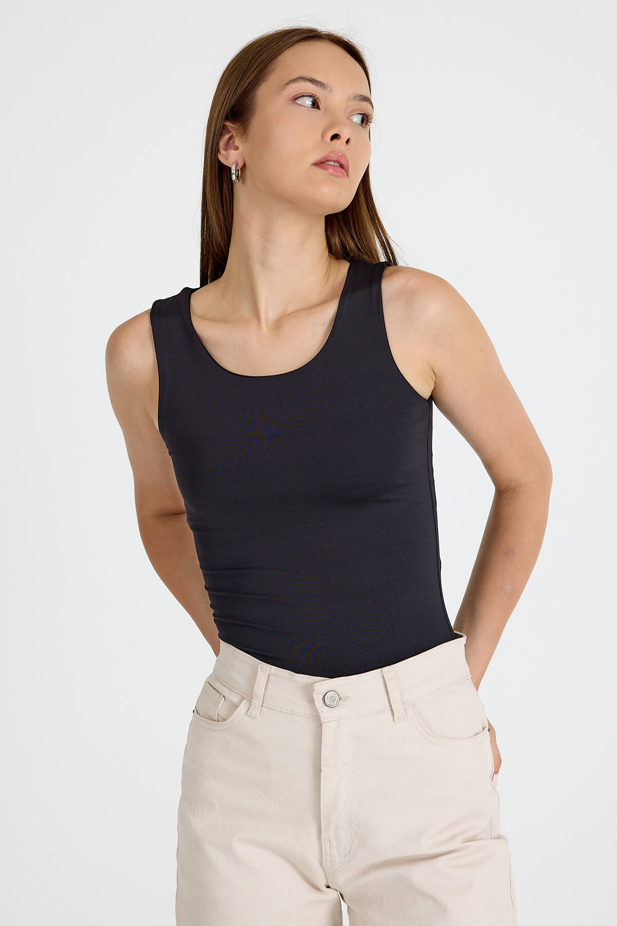 Siyah Slim Fit Kolsuz Basic Atlet 9194M - 2