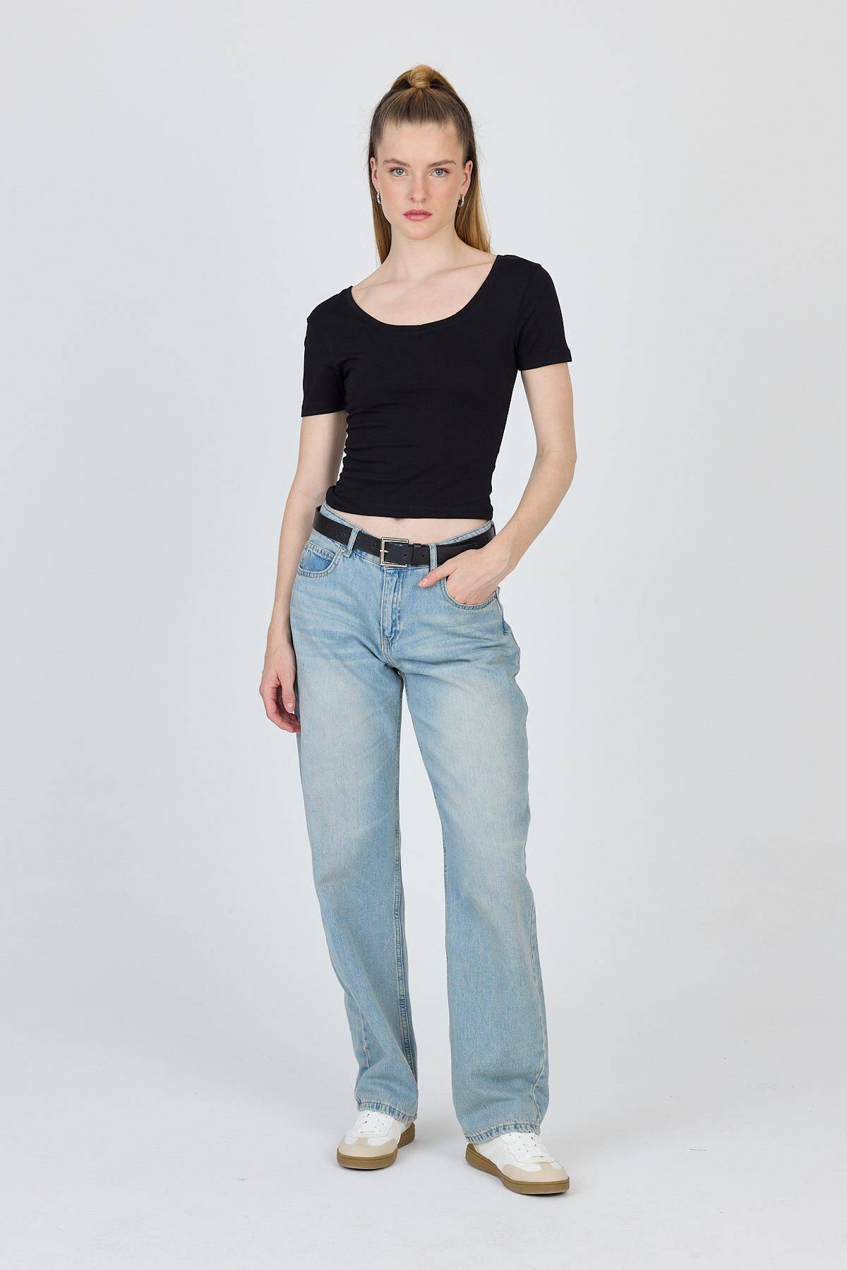 Siyah U Yaka Pamuklu Slim Fit Tişört 9186M - Stilay