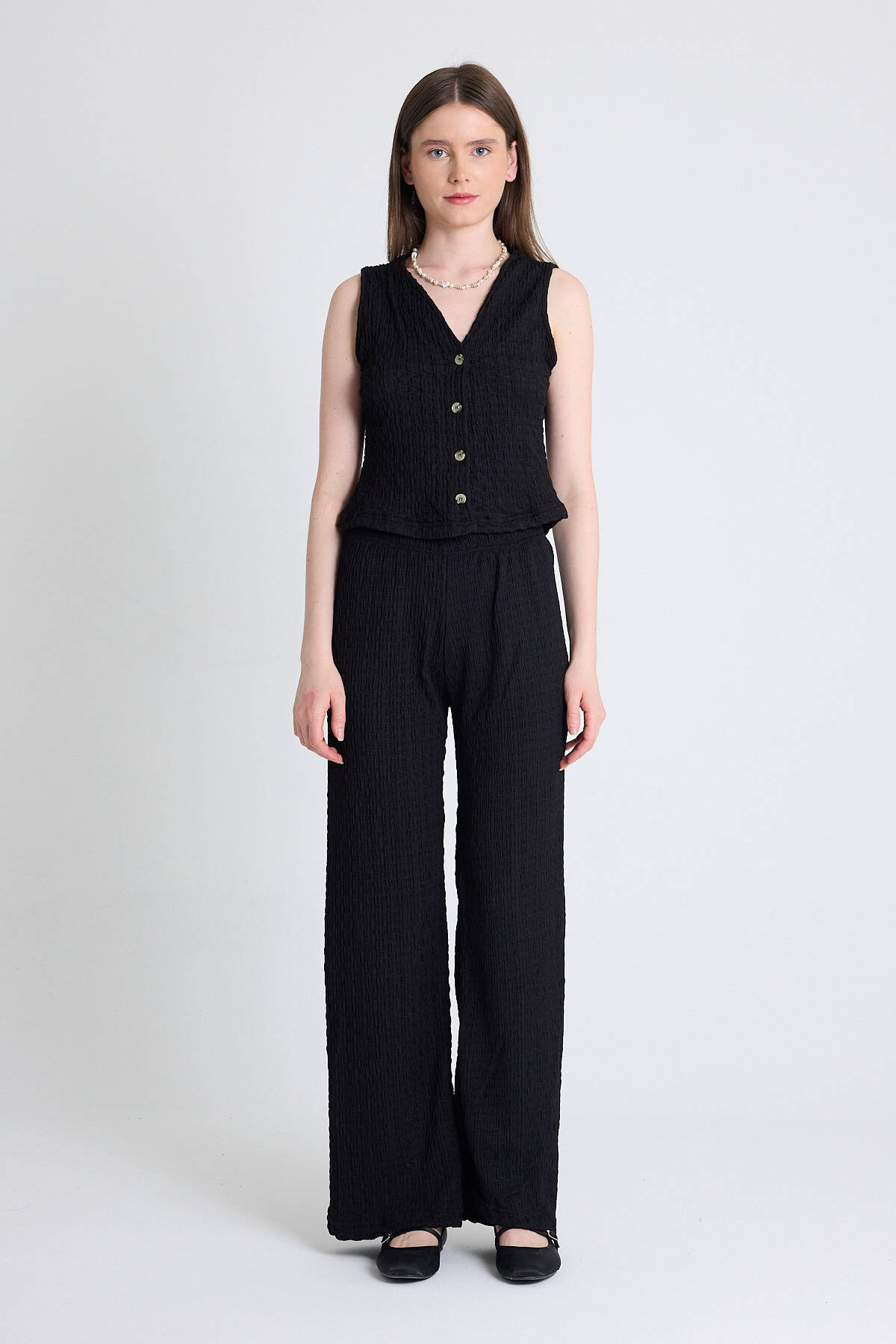 Siyah V Yaka Yelek ve Pantolon Takımı 3000 - Stilay