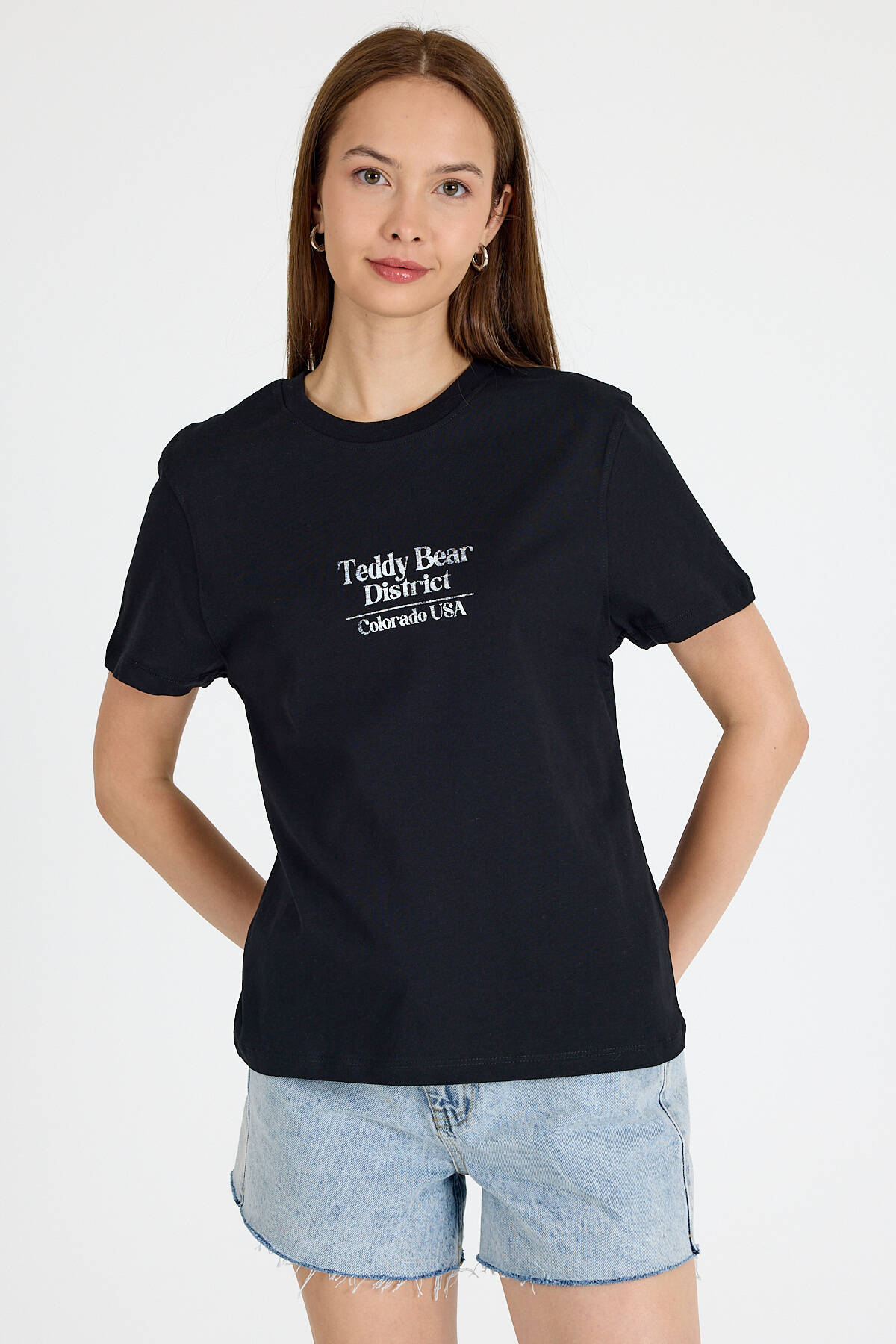 Siyah Yazı Baskılı Oversize Tişört 6462 - 6