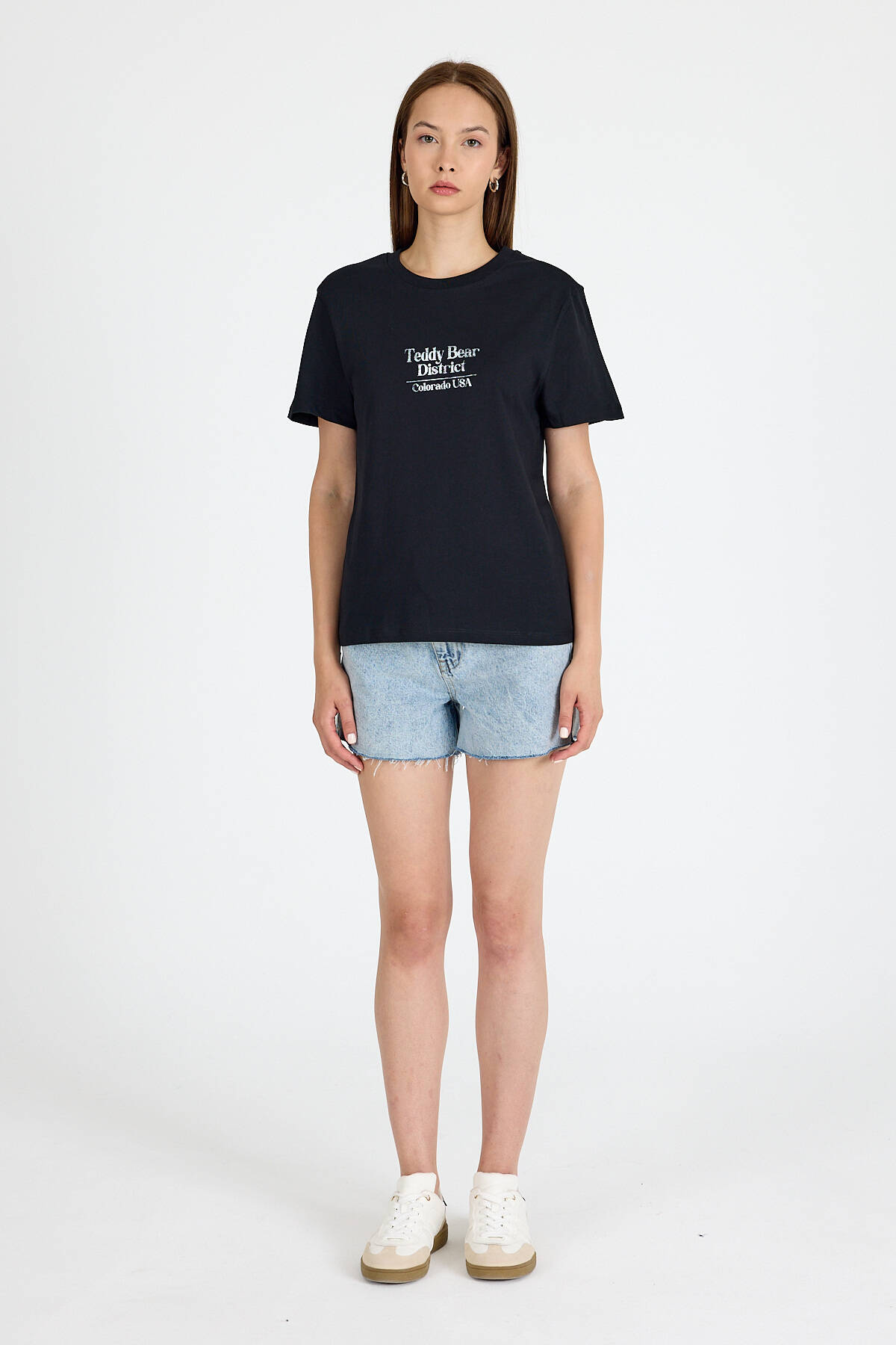 Siyah Yazı Baskılı Oversize Tişört 6462 - 4