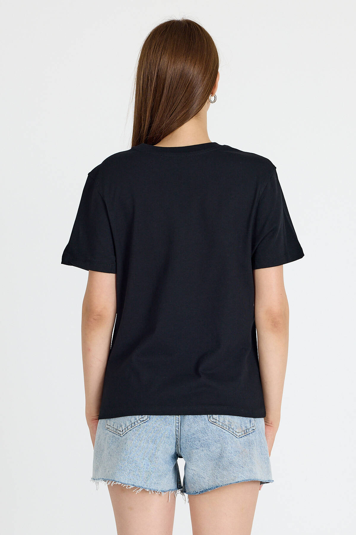 Siyah Yazı Baskılı Oversize Tişört 6462 - 2