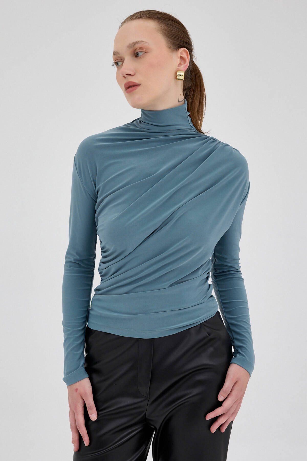 Su Yeşili Büzgü Detay Sandy Bluz 20059 - Stilay