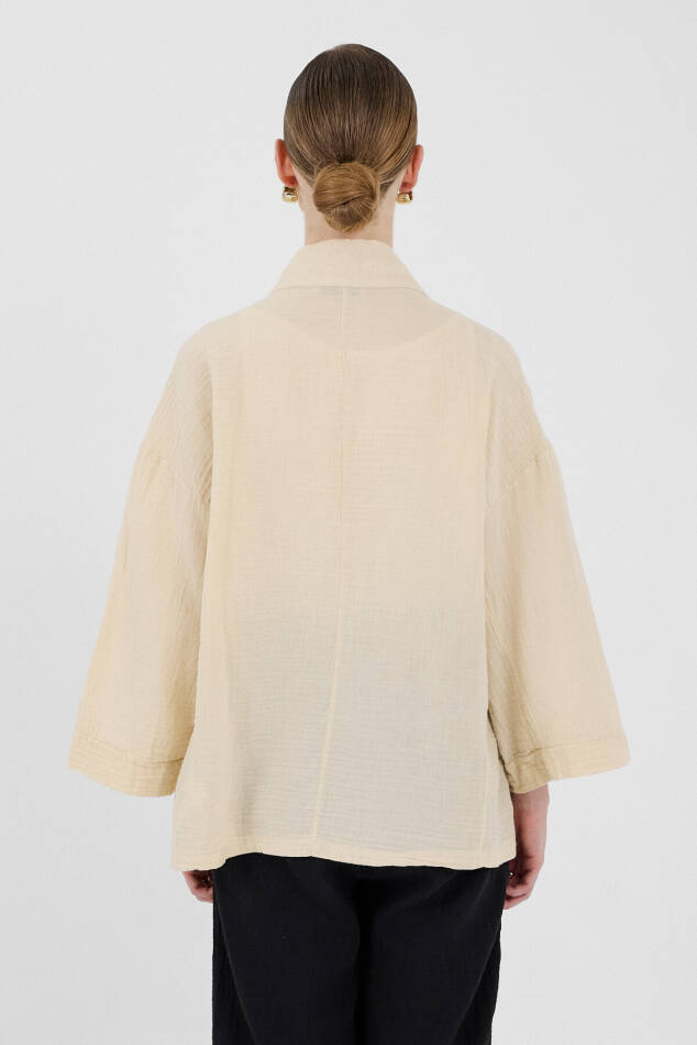 Taş %100 Pamuk Ceplİ Müslin Kimono 8065A - 5