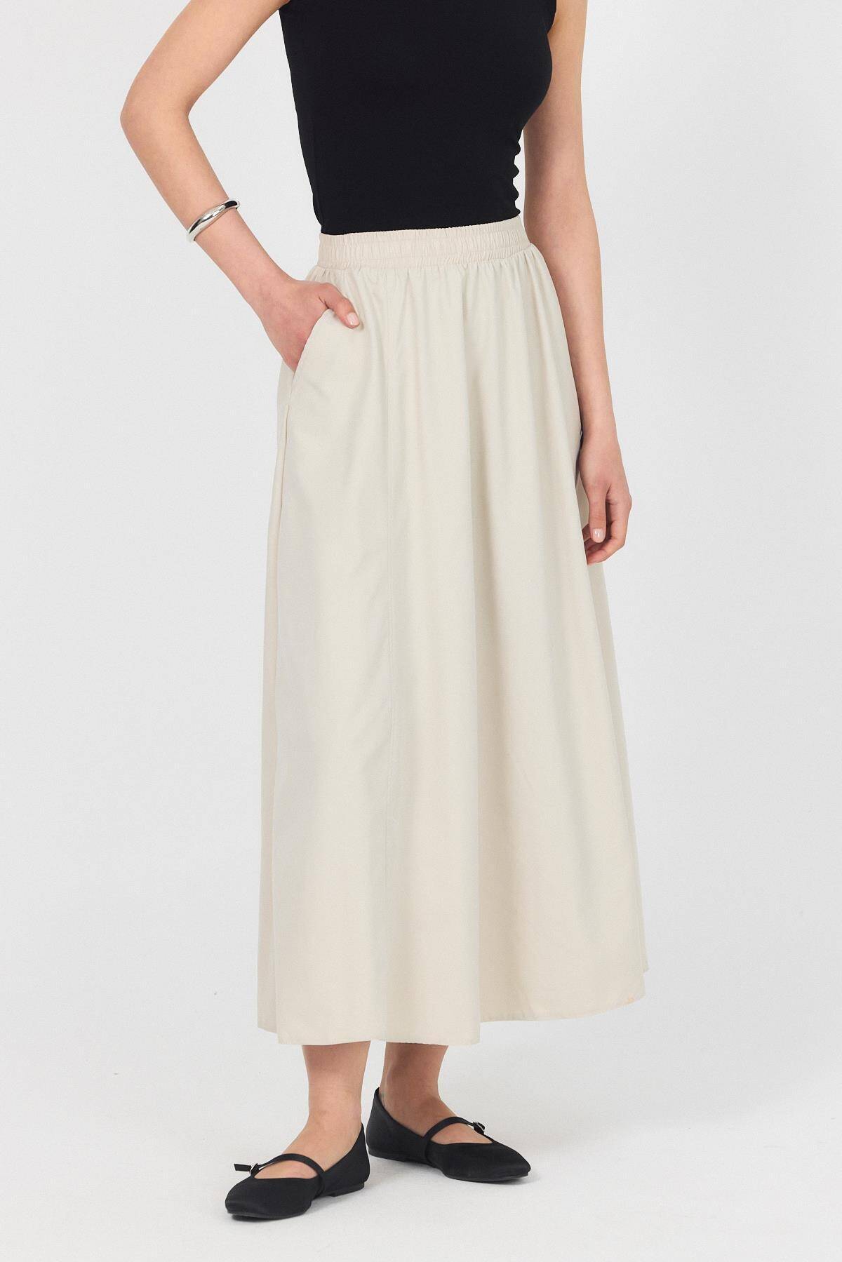 Taş Bel Lastikli Cepli Kloş Etek 4747A - Stilay