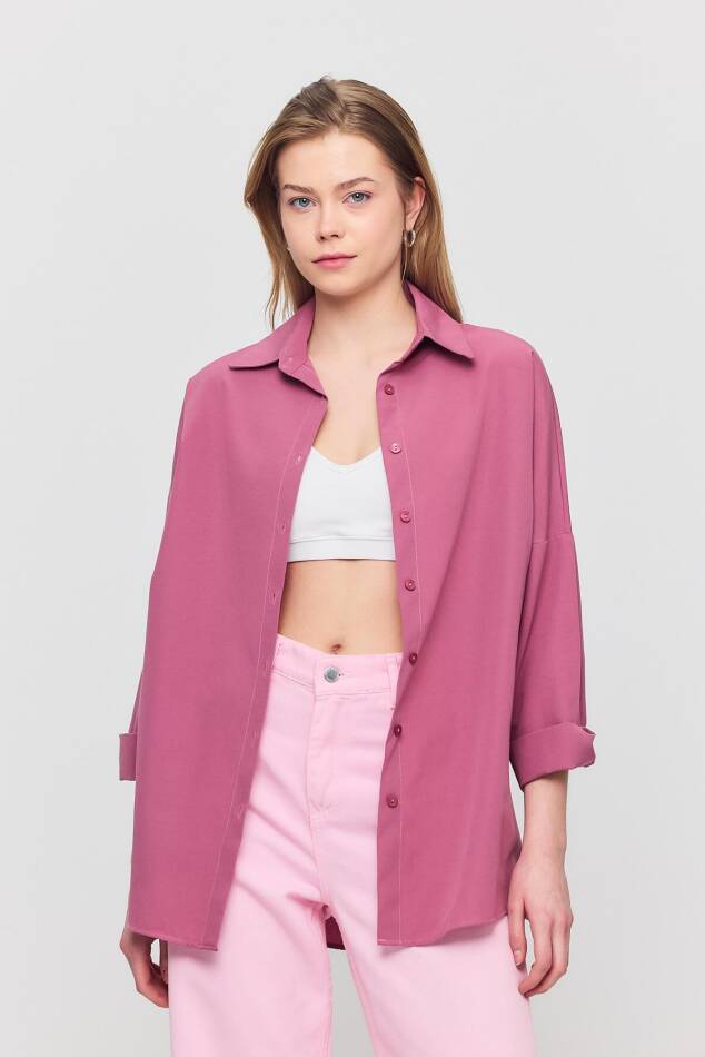 Violet Relaxed Fit Rahat Kesim Basic Gömlek - 6621A - 1