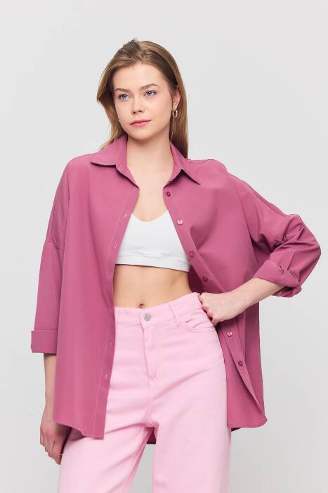 Violet Relaxed Fit Rahat Kesim Basic Gömlek - 6621A - Stilay