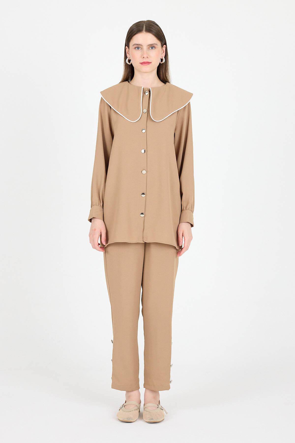 Vizon Bebe Yaka Düğmeli Tunik ve Yanı Şerit Detaylı Pantolon Takım 4661A - Stilay