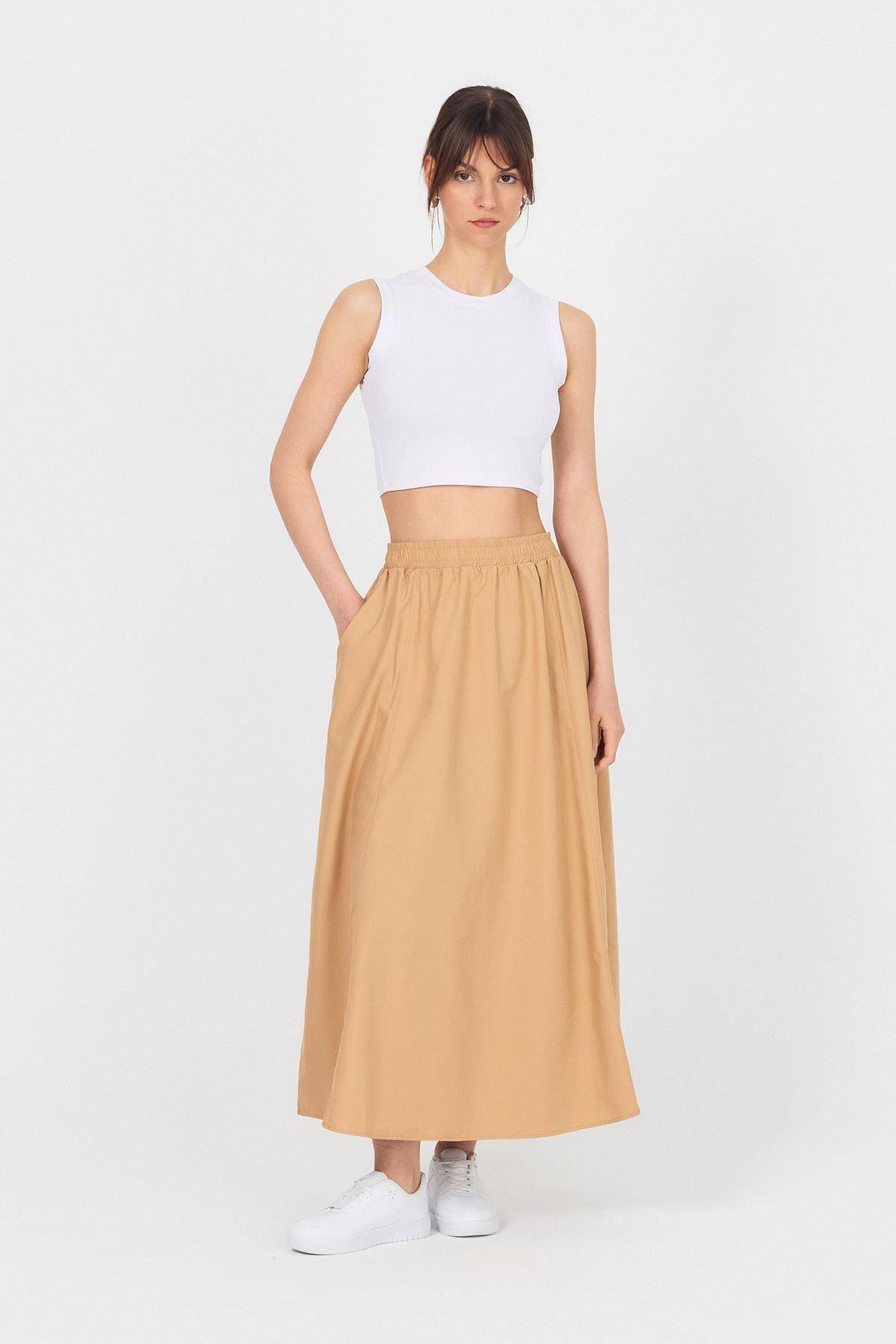 Vizon Bel Lastikli Cepli Kloş Etek 4747A - Stilay