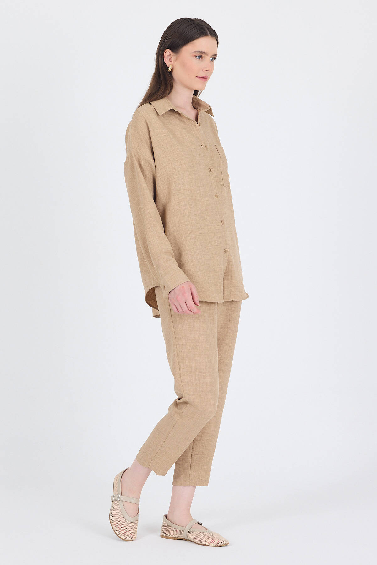 Vizon Gömlek ve Beli Lastikli Pantolon İkili Takım 4813A - Stilay