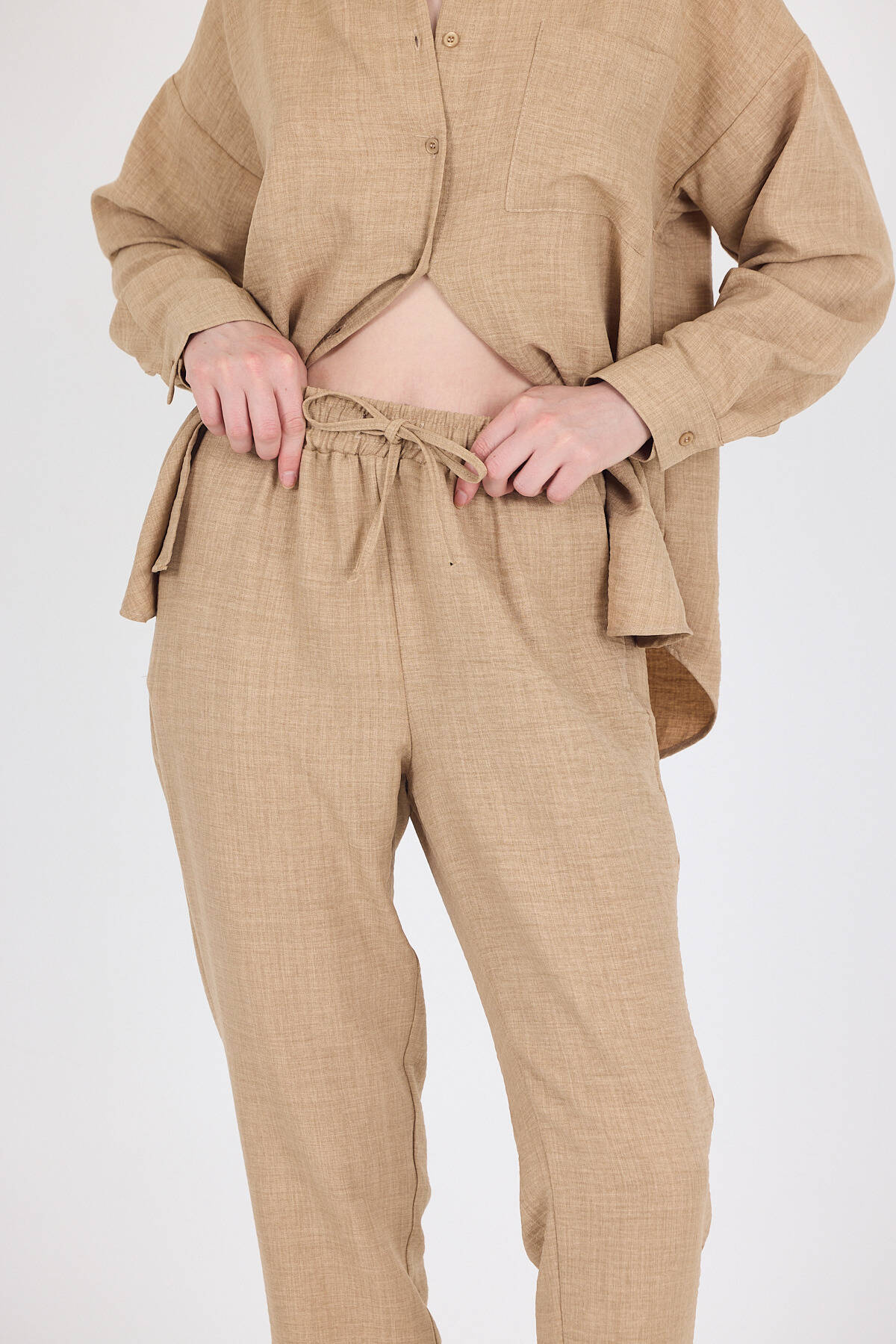Vizon Gömlek ve Beli Lastikli Pantolon İkili Takım 4813A - 4