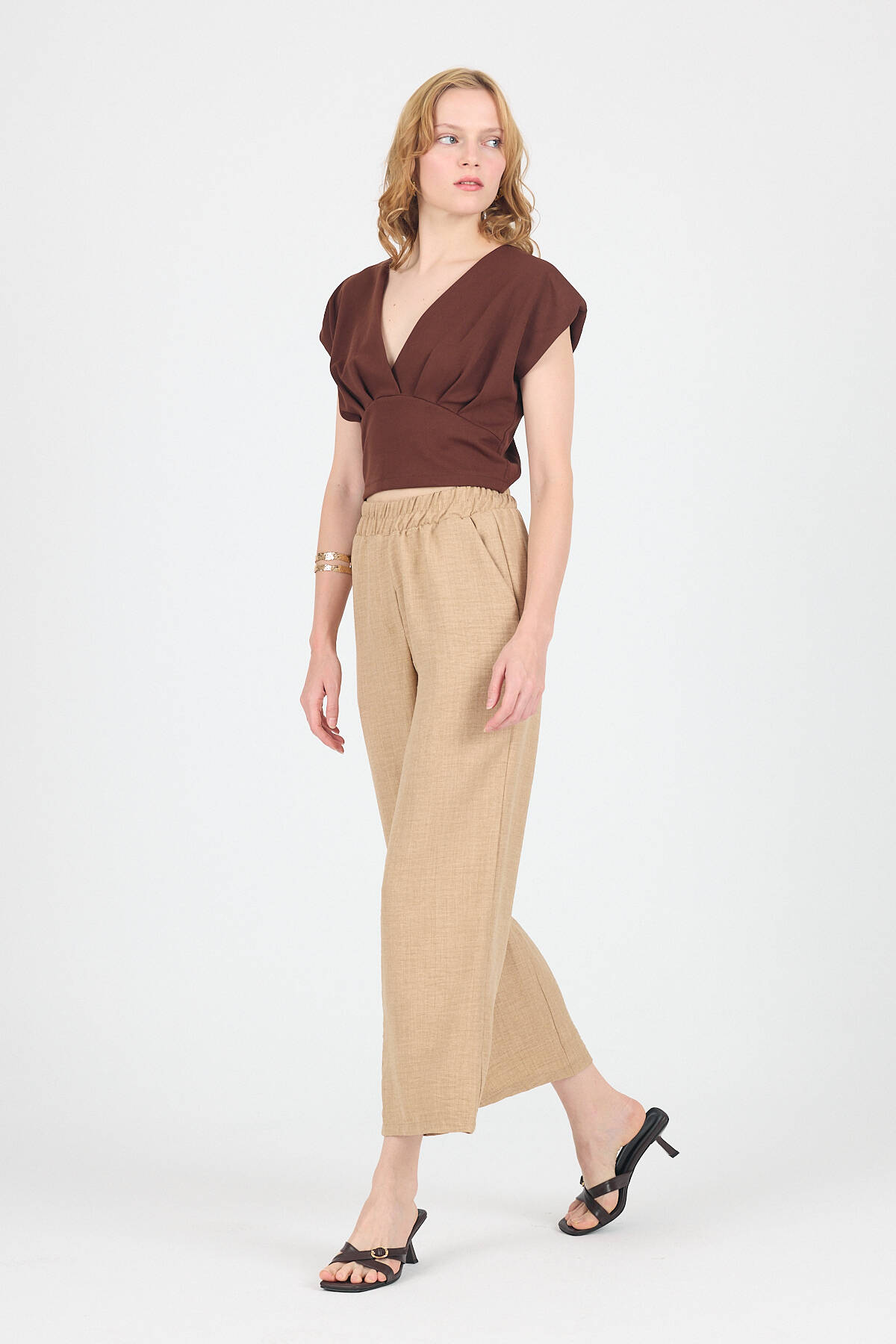 Vizon Pamuklu Bel Lastikli Bol Paça Pantolon 4657 - Stilay